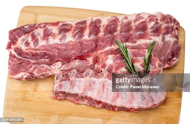 raw pork baby back ribs cutting