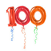 Red balloons with ribbon - Number 100