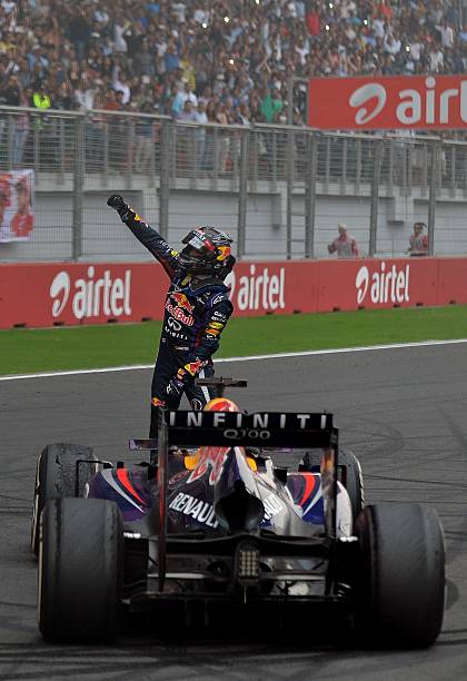 Sebastian Vettel wins his fourth world championship at the 2013 Indian Grand Prix