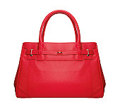 Red luxury leather bag on white background