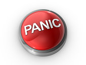 Red panic button on white background