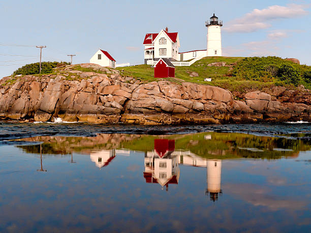 reflecting - nubble lighthouse cape neddick stock pictures, royalty-free photos & images