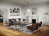 3D rendering of a traditional style living room