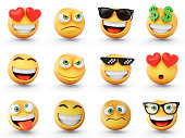 3D Rendering set of emoji isolated on white