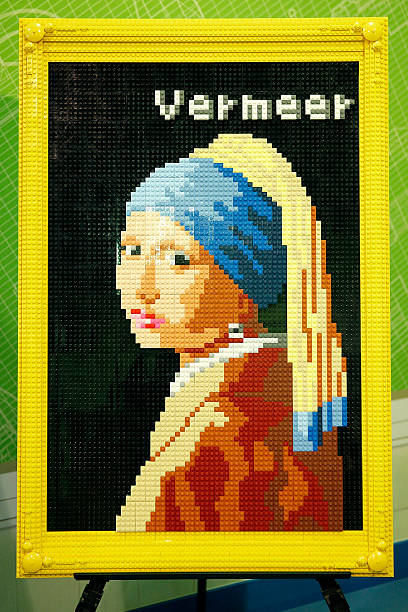 Replica of Johannes Vermeer's 'Girl with a Pearl Earring' built with Lego bricks is displayed during an event in collaboration with the 'Masterpieces...