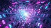 Retro Futuristic Neon Tunnel of Flashing Lights and Glowing Triangle - Abstract Background Texture