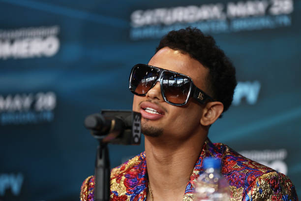 Rolando Romero answers questions during a press conference at Barclays Center on April 07, 2022 in Brooklyn, New York.