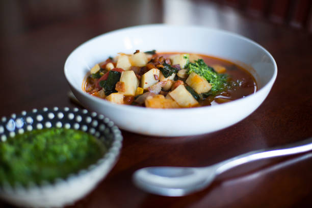 Root Vegetable and Kale Minestrone with Kale Stem and Parsley Pistou.