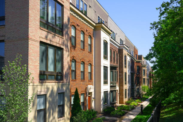 row of brick townhouses picture