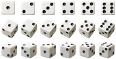 3 rows of white dice each set at different angles