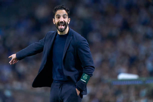Ruben Amorim the manager of Sporting CP reacts during the Liga Portugal Bwin match between FC Porto and Sporting CP at Estadio do Dragao on February...