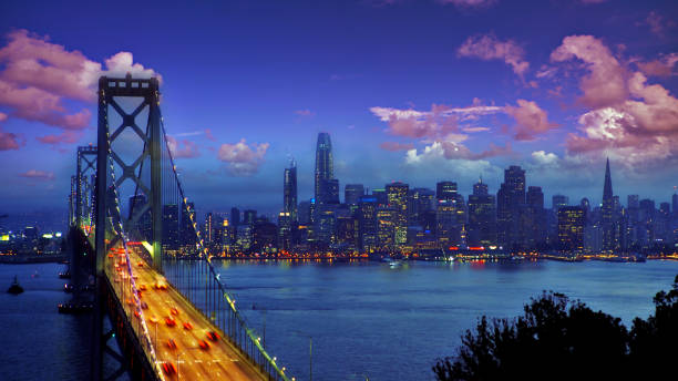 san francisco oakland bay bridge and financial district picture