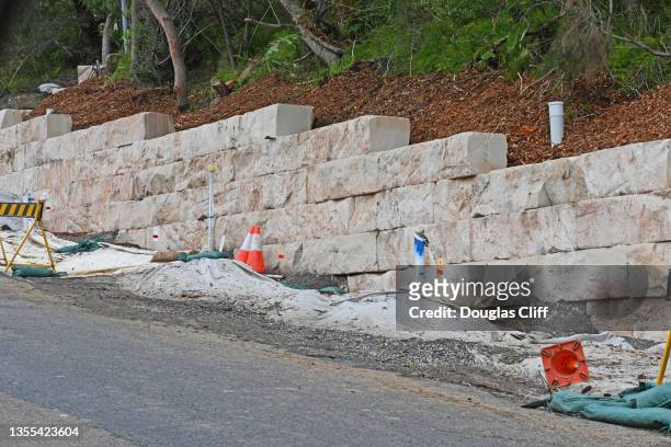 construction sandstone wall made large blocks