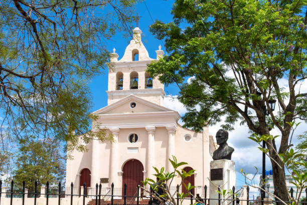Santa Clara, Cuba, &#039;El Carmen&#039; church and bust of Jose de La Luz y Caballero