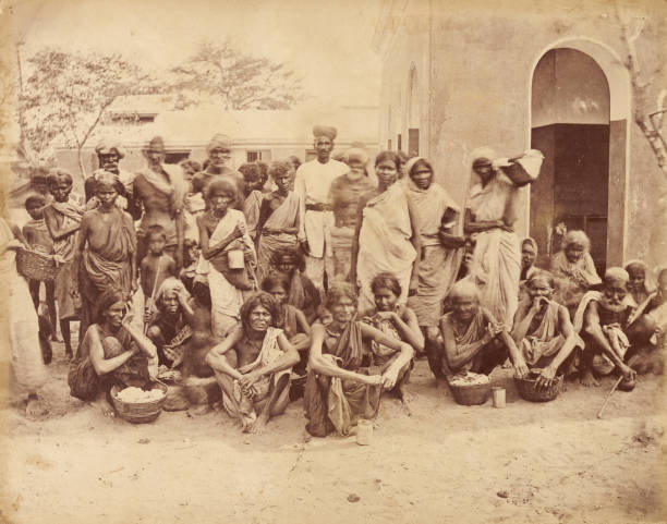 Scene in a relief camp - Madras , India, 1876. Madras Famine 1876-1878.