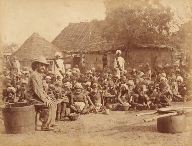Scene in a relief camp - Madras , India, 1876. Madras Famine 1876-1878.