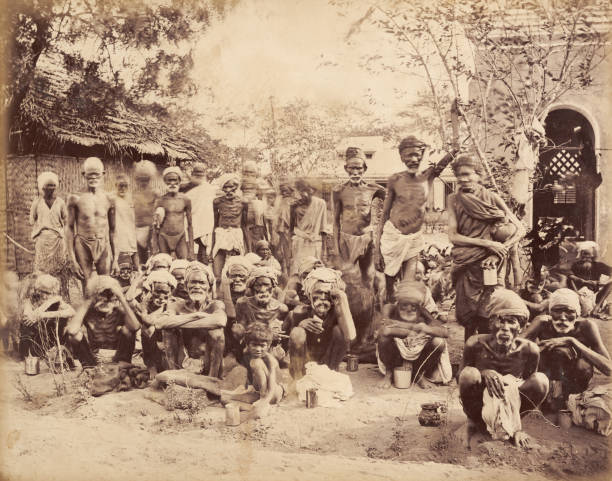 Scenes in a relief camp - Madras , India, 1876. Madras Famine 1876-1878.