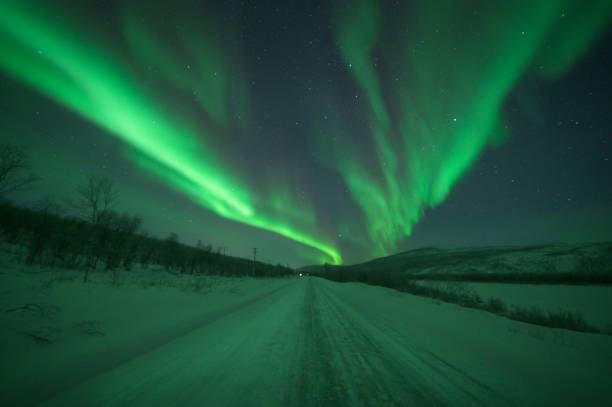 Scenic view of aurora borealis against sky at night
