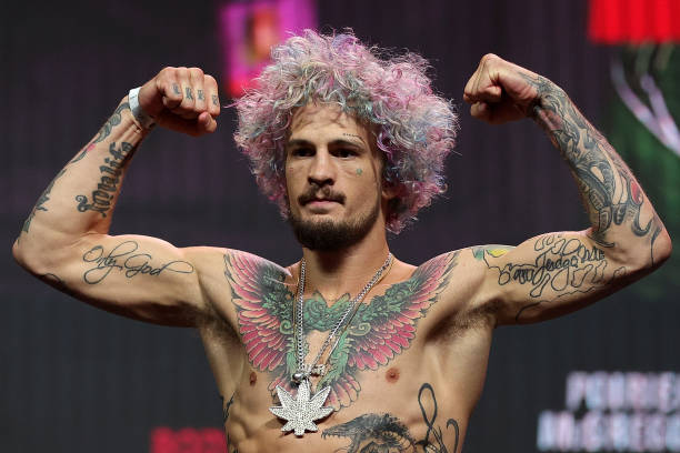 Sean O'Malley poses during a ceremonial weigh in for UFC 264 at T-Mobile Arena on July 09, 2021 in Las Vegas, Nevada.
