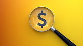 Searching Magnifier Glass Dollar, Dollar Icon Under Magnifying Glass