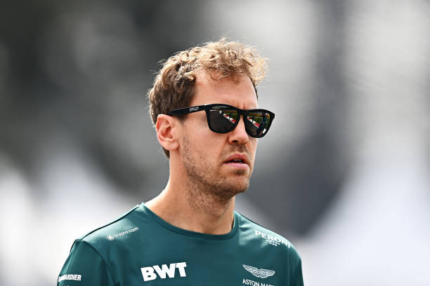 Sebastian Vettel of Germany and Aston Martin F1 Team walks the track during previews ahead of the F1 Grand Prix of Mexico at Autodromo Hermanos...