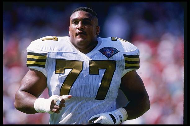 Offensive lineman William Roaf of the New Orleans Saints looks on during a game against the San Francisco 49ers at Candlestick Park in San Francisco,...