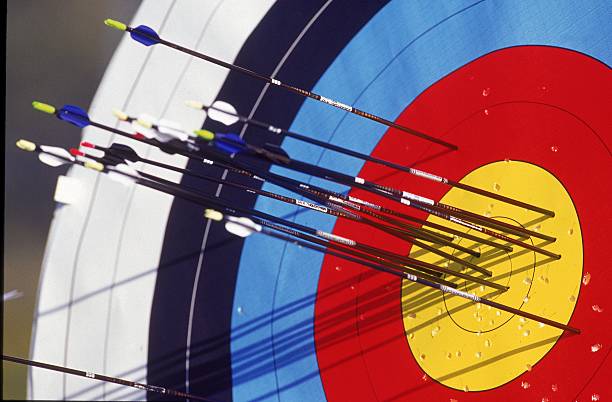 Close up of a target during anthe Men's Individual Archery Event at the Sydney International Archery Park for the 2000 Sydney Olympic Games in...