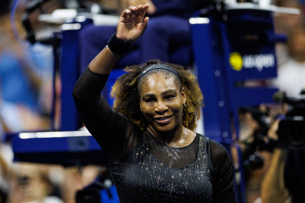 Serena Williams of the United States celebrates her victory over Danka Kovinic of Montenegro in the first round of the women's singles of the US Open...