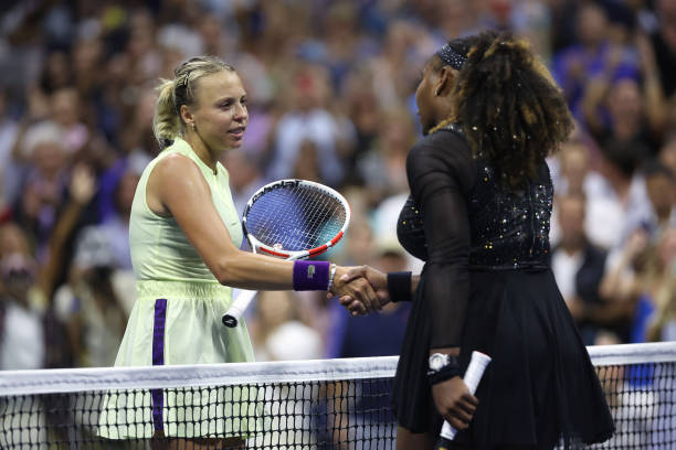 Serena Williams of the United States shakes hands after defeating Anett Kontaveit of Estonia in their Women's Singles Second Round match on Day Three...