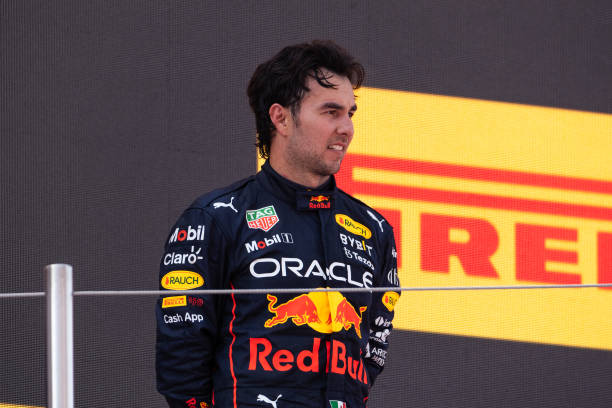 Sergio Perez on the podium in Spain
