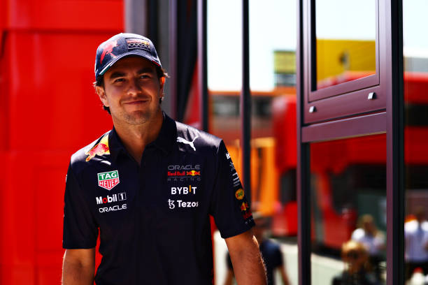 Sergio Perez of Mexico and Oracle Red Bull Racing walks in the Paddock during previews ahead of the F1 Grand Prix of Spain at Circuit de...