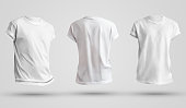Set of blank men's t-shirts with shadows, front and back view. Design template on a white background.