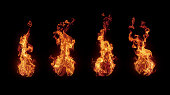 Set of burning fire flames isolated on black