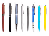 Set of Eight Different Pens (clipping path)