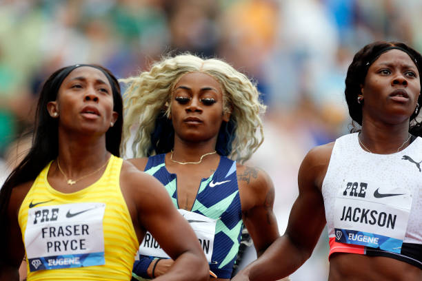 Sha'Carri Richardson reacts after finishing last in the 100m race during the Wanda Diamond League Prefontaine Classic at Hayward Field on August 21,...