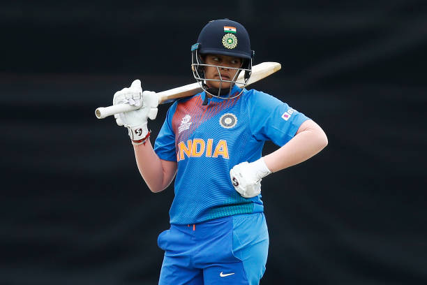Shafali Verma of India prepares to bat during the ICC Women's T20 Cricket World Cup match between India and New Zealand at Junction Oval on February...