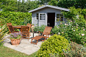 Shed with terrace and garden furniture