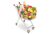 Shopping cart with different food products