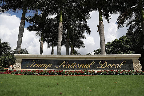Sign reading Trump National Doral is seen on the grounds of the golf course owned by Republican presidential candidate Donald Trump on June 1, 2016...