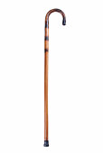 Simple brown and black wooden cane on a white background 