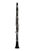 Single black B flat clarinet on white background