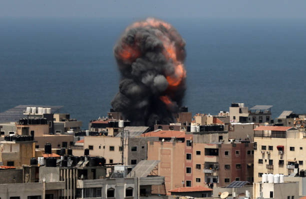Smoke billows from an Israeli air strike in Gaza City, on August 6, 2022.