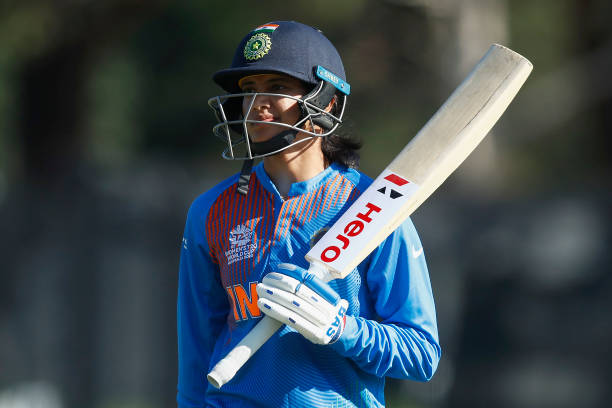 Smriti Mandhana of India leaves the field after being dismissed during the ICC Women's T20 Cricket World Cup match between India and Sri Lanka at...
