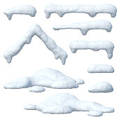 Snow caps set, icicles, snowballs and snowdrifts