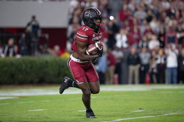 South Carolina Gamecocks wide receiver Xavier Legette returns the opening kickoff for a touchdown during a football game between the Texas A&M Aggies...