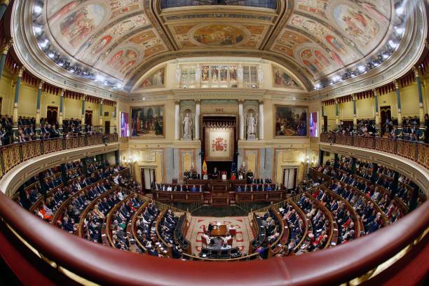 Spain's King Felipe VI delivers a speech during the opening ceremony of the Spanish 14th legislature at the lower house of parliament on February 03...'s King Felipe VI delivers a speech during the opening ceremony of the Spanish 14th legislature at the lower house of parliament on February 03...