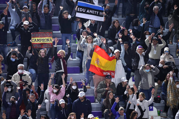 Spectators cheer for Garbiñe Muguruza of Spain and Anett Kontaveit of Estonia during Day 8 of 2021 Akron WTA Finals Guadalajara at Centro...