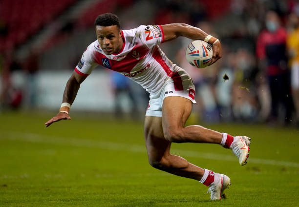 St Helens Regan Grace in action during the Betfred Super League match at the Totally Wicked Stadium, St. Helens. Picture date: Thursday August 26, 2021. (Photo by Nick Potts/PA Images via Getty Images)