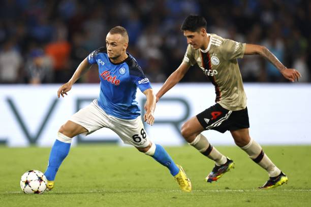 Stanislav Lobotka of SSC Napoli, Edson Alvarez of Ajax during the UEFA Champions League Group A match between SSC Napoli and Ajax Amsterdam at Stadio...