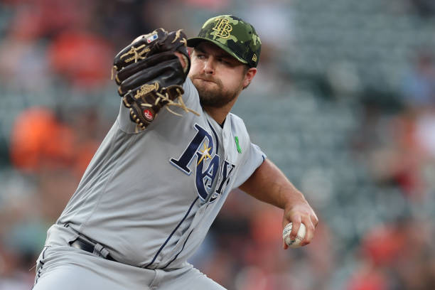 Starting pitcher Jalen Beeks of the Tampa Bay Rays works the first inning against the Baltimore Orioles at Oriole Park at Camden Yards on May 20,...